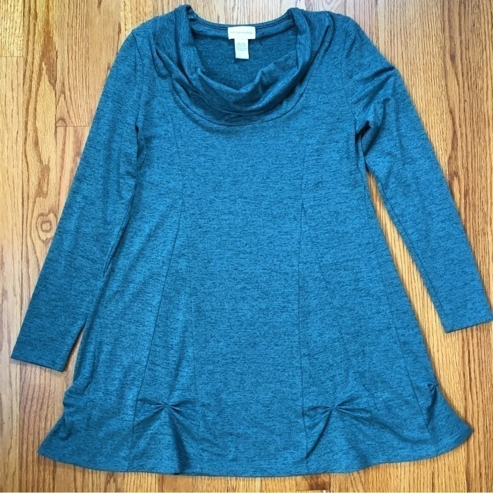 Soft Surroundings Preppy Long Sleeve Hem Detail Longline Pullover Knit Sweater S